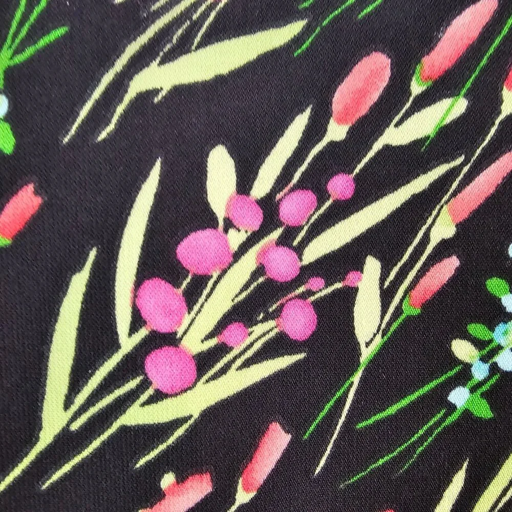 American Vintage Floral Garden Midi Skirt Sz 12 Black Pink Trim Casual Work Boho